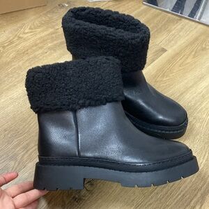 Marc Fisher Vina Black Shearling-Lined Leather Boots